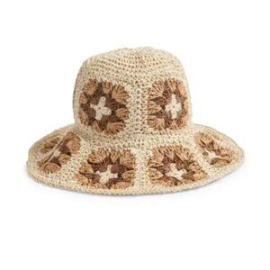 NWOT Crochet Patchwork Raffia Bucket Hat
